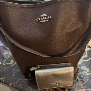 Coach Dark Brown Leather Hobo Bag with Silver Details